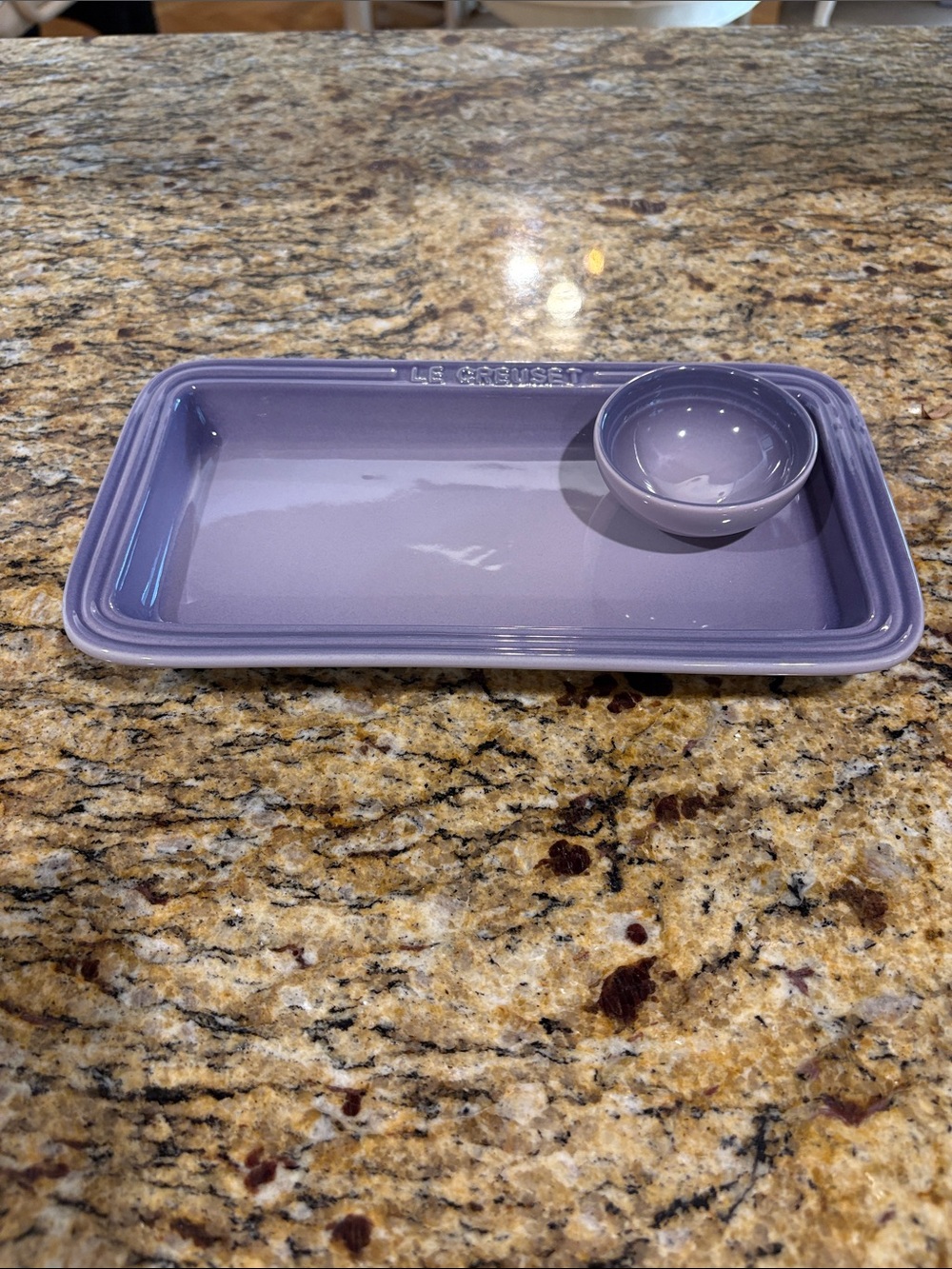Le Creuset Rectangular Serving Platter with Pinch Bowl, Blue Bell Purple - Picture 2 of 16
